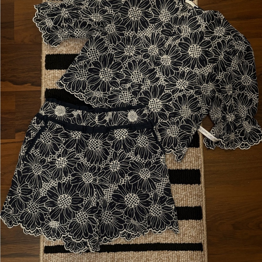 Floral Black and White Top and Shorts Set